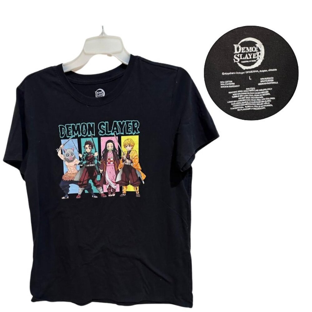 Demon Slayer Anime Graphic T Shirt Black Size L